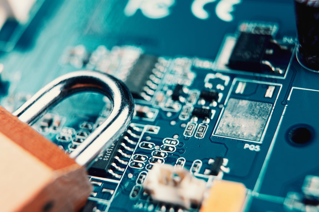 Cybersecurity padlock on circuit board representing data protection